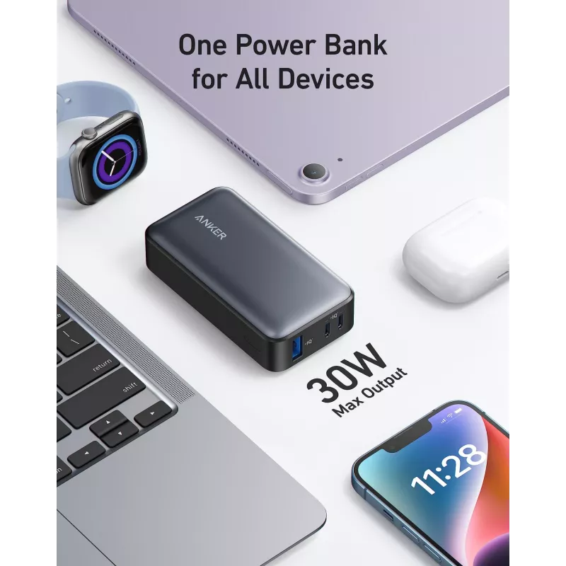Anker PowerCore 533 - Powerbank - 10000 mAh - 30 Watt - 3 A (24 pin USB-C) - Czarny (A1256G12)