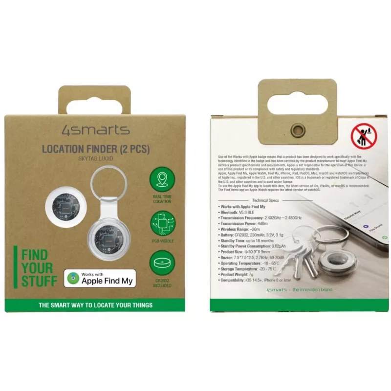 Lokalizator 4smarts SkyTag Lucid 2-pack — Bluetooth GPS tracker, biały