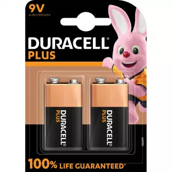 Bateria Duracell Plus 9V (MN1604) — 2 szt., waga całkowita 0,102 kg
