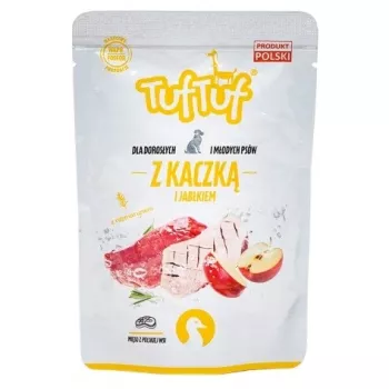 Mokra karma dla psów TufTuf Duck with Apple 300 g — pełnoporcjowy posiłek w puszce dla dorosłych psów, 69% wilgotności, 9,8% białka