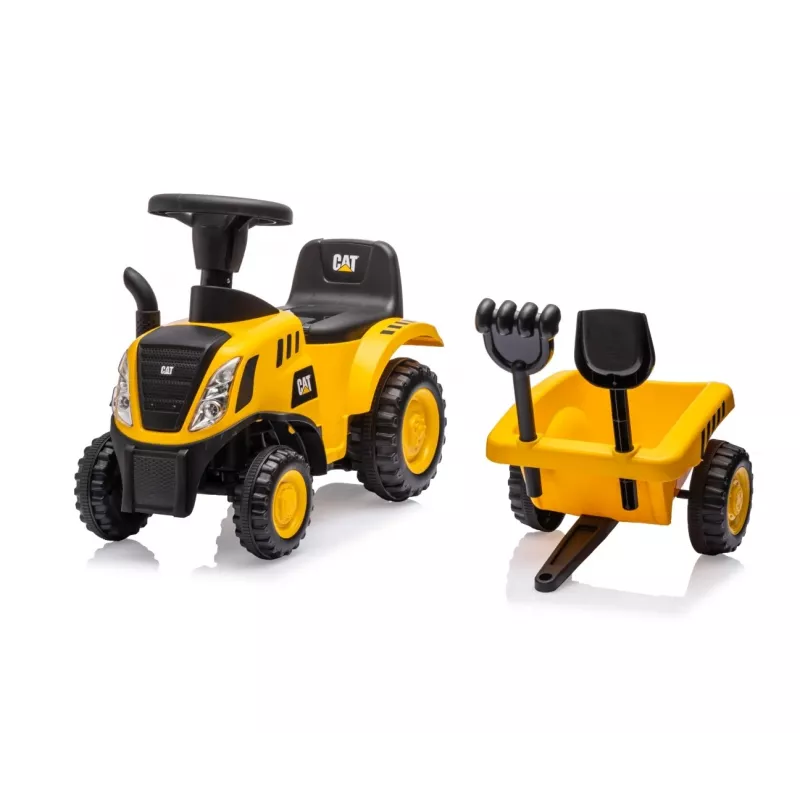 Pojazd CAT Traktor z przyczepą żółty jeździk