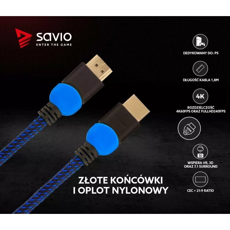 Przewód HDMI Savio GCL-02 1,8 m HDMI Typ A (Standard) Czarny, Niebieski