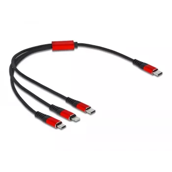 Kabel do ładowania USB DeLOCK 86710 3 w 1 USB Type-C do Lightning Micro USB 30 cm Czarny Czerwony