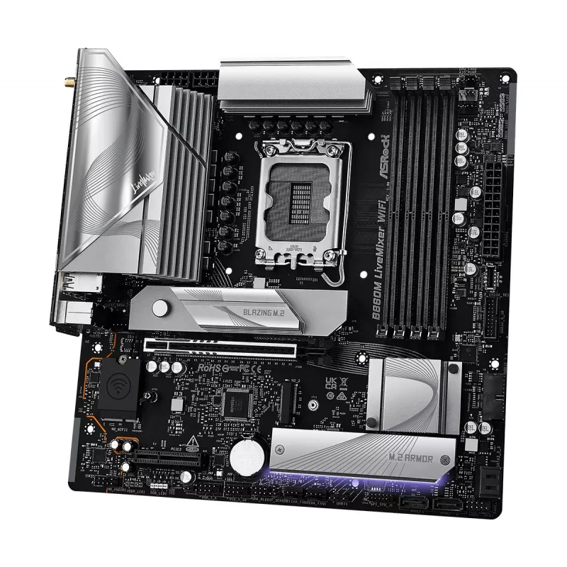 Płyta główna ASRock B860M LiveMixer WiFi — Intel B860, LGA 1851, micro ATX, DDR5, 4x DIMM, Wi‑Fi 6E, 2.5Gb LAN