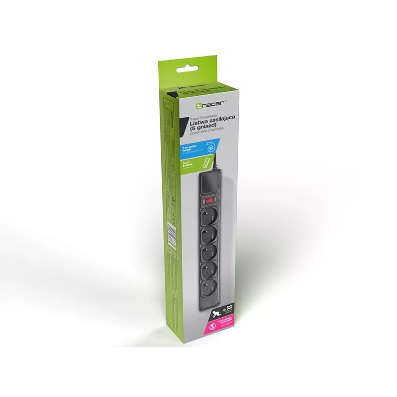 Tracer PowerWatch Czarny 5 gniazd AC 3 m Typ C