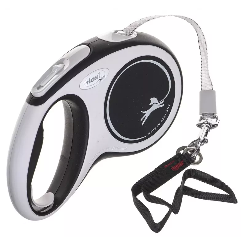 Smycz automatyczna Flexi New Comfort M Tape 5 m Czarna — smycz taśmowa automatyczna, rozmiar M, maks. obciążenie 25 kg, waga 300 g