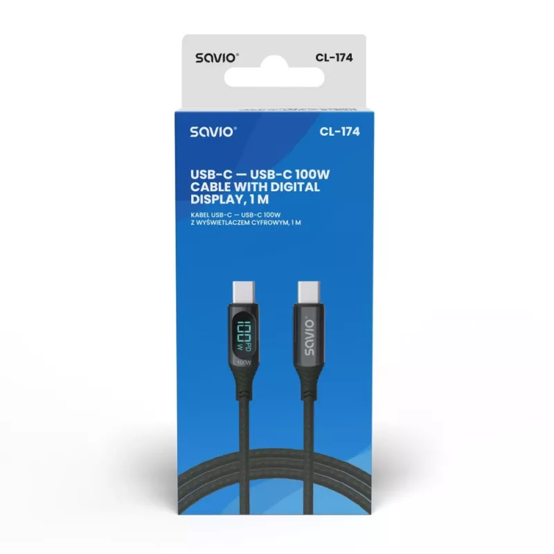 Kabel Savio USB-C - USB-C CL-174 1m czarny USB 3.2 Gen 1
