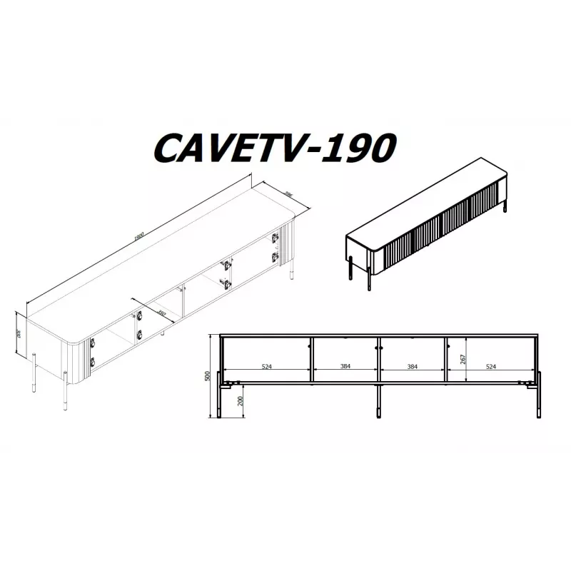 Szafka RTV Cama Meble VERA 190x40x50 cm, biały mat, blat z płyty wiórowej