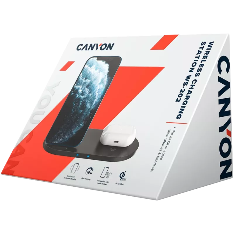 Ładowarka bezprzewodowa Dock 2w1 QI 10W/USB-C/LED czarna