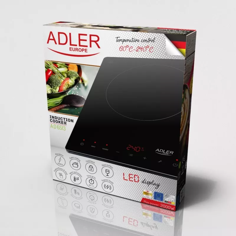 Adler AD 6513 płyta grzewcza Czarny Blat 29 cm Strefa płyta indukcyjna 1 strefa(y)