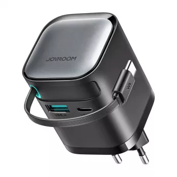 Ładowarka Joyroom JR-TCL02 65 W USB-A i USB-C z wbudowanym kablem USB-C, czarna