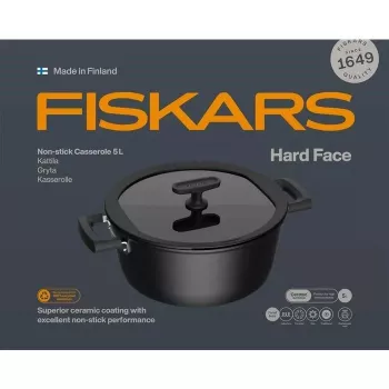 Ceramiczny garnek Fiskars HARD FACE 5 l z pokrywką, powłoka zapobiegająca przywieraniu