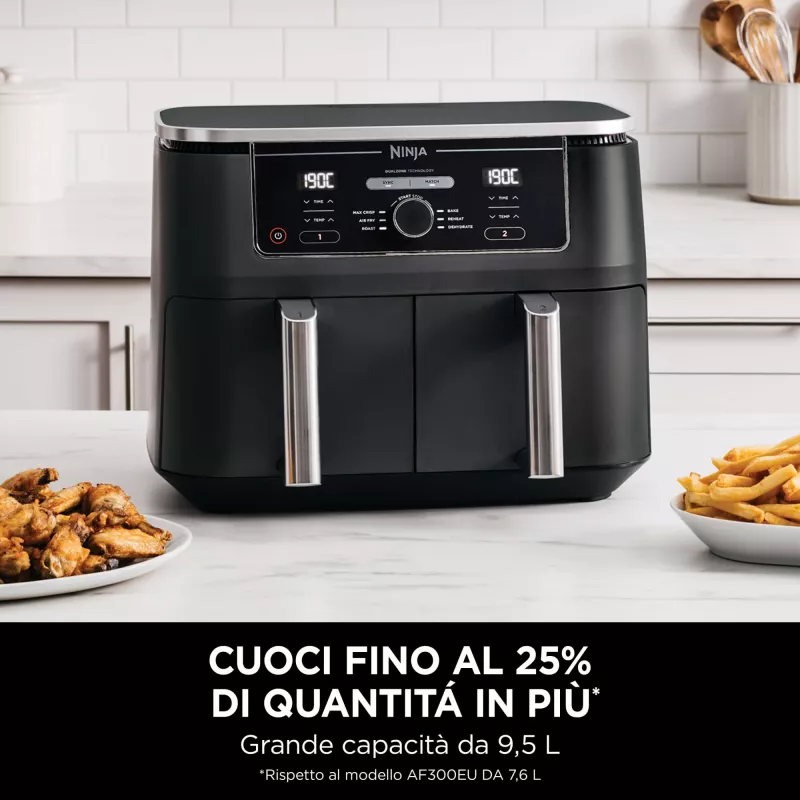 Frytkownica Ninja AF400EU Double 9,5 L Wolnostojąca 2470 W Frytkownica beztłuszczowa Czarna
