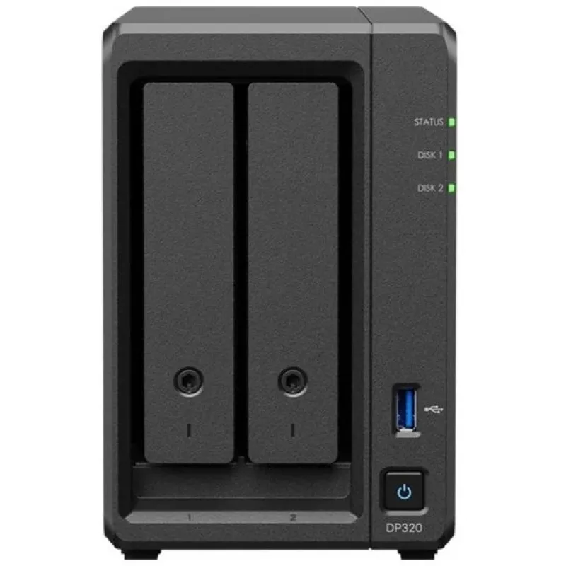Serwer magazynowy NAS SYNOLOGY DP320 Pulpit R1600, 8 GB RAM, 16 TB, 2-kieszeniowy, obsługa HDD, RAID, Czarny