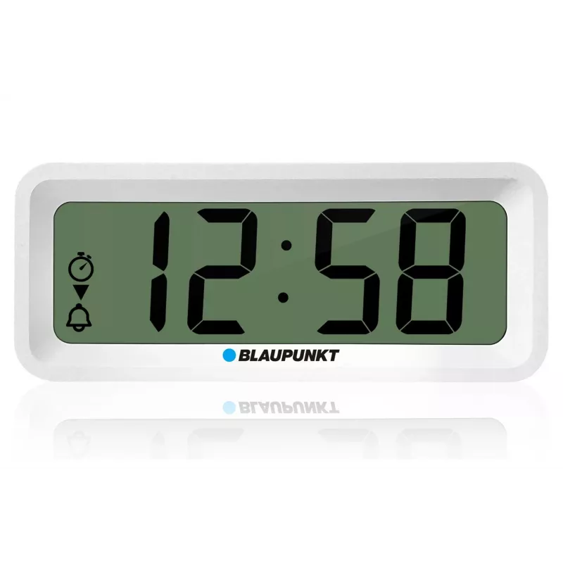 Budzik BLAUPUNKT CL04WH wielofunkcyjny zegarek, biały — termometr, kalendarz, drzemka, 88×37×21 mm