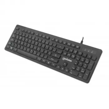 Manhattan Gaming USB klawiatura, Low Force Key Edition, 12 klawiszy multimedialnych, podświetlenie Rainbow-LED, USB-A, czarny, opakowanie detaliczne (układ niemiecki)