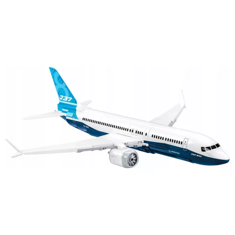 Zestaw konstrukcyjny Cobi Boeing 737-8 — 340 elementów, zalecany wiek 7+, niebieski i biały