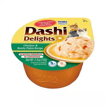 INABA Dashi Delights kurczak z płatkami bonito w bulionie - przysmaki dla kotów - 70g