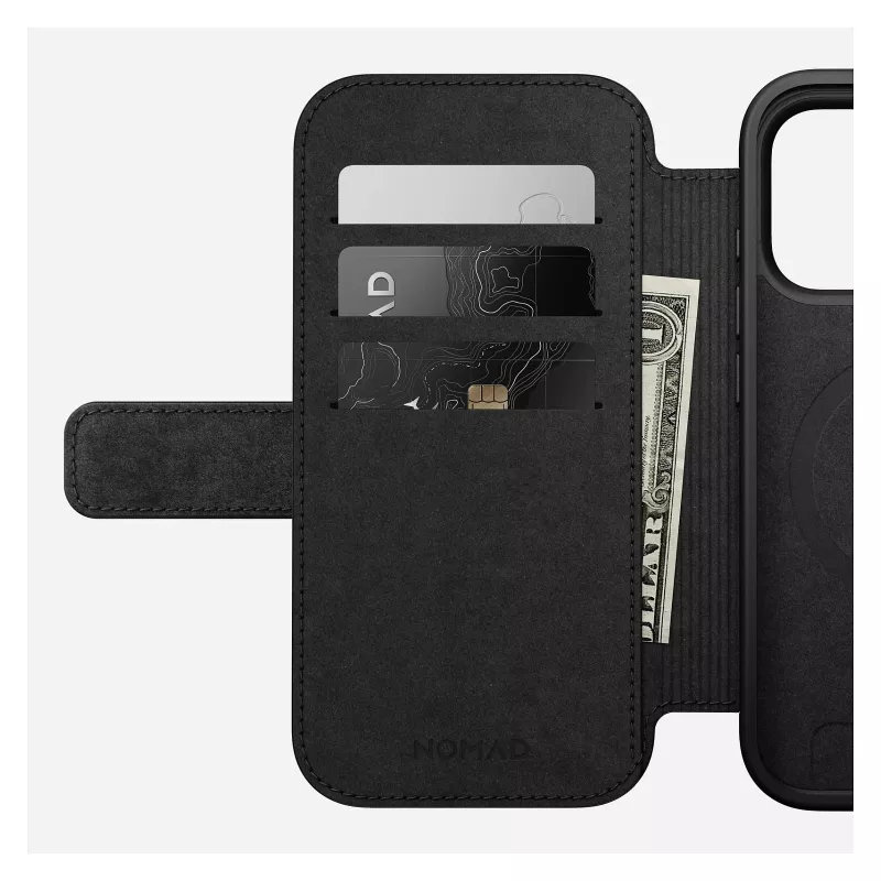 Etui z klapką Nomad Modern Leather Folio do iPhone 17 Pro, skóra + aluminium, 6,3 cala (16 cm), Tan, 3 kieszenie na karty