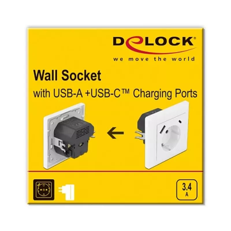 DeLOCK 11489 Gniazdo sieciowe CEE 7/3 + USB biały 250V 16A