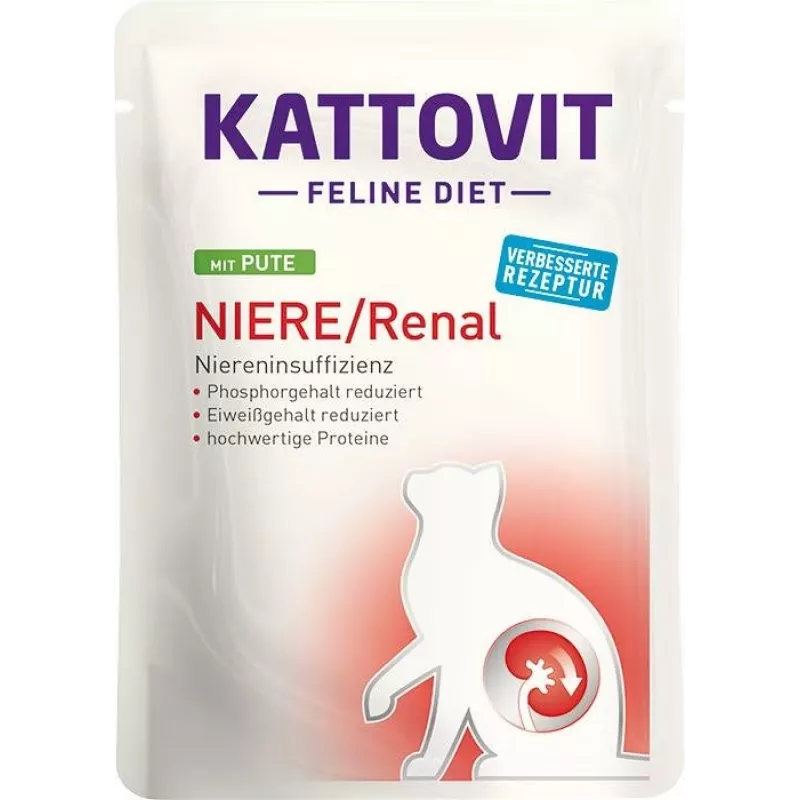 Mokra karma dla kota KATTOVIT Niere/Renal 85 g saszetka — 12 x 85 g, drób (wołowina, kurczak, kaczka, indyk) dla dorosłych kotów z niewydolnością nerek