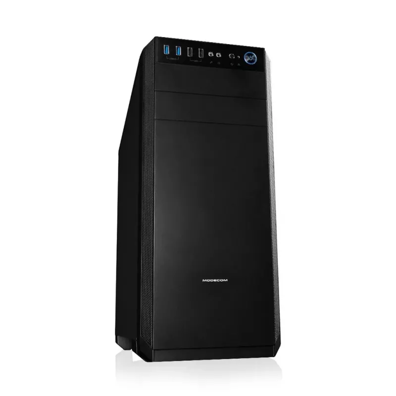 Obudowa PC MODECOM Oberon Pro Midi Tower — czarna, obsługuje ATX/microATX/ITX, 7 slotów rozszerzeń, GPU do 395 mm, 5 zatok HDD/3 SSD