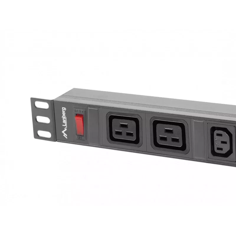Zasilacz listwowy do montażu w szafie rack LANBERG PDU-02I1908I-0200-C20-BK — 1U, 10×C13, 16A, kabel 2 m, 19 cali