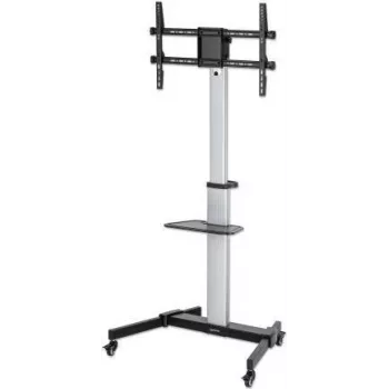 Manhattan Trolley Mount Stand for TV & Monitory, Do ekranów: 37 cali do 86 cali, Pochylenie -10 do 5°, Obrót 90°, Kompatybilność VESA: wszystkie między 200x200 do 600x400mm - sprawdź wymiary czterech otworów montażowych z tyłu ekranu, aby upewnić się, że pasuje, Maks. 50kg, Uchwyt