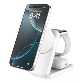 Ładowarka wewnętrzna Belkin UltraCharge 25 W Qi2 3w1 magnetyczna EU biała kwadratowa