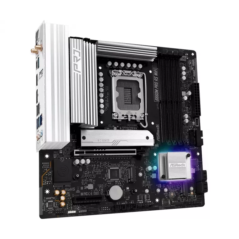 Płyta główna ASRock B860M Pro RS WiFi — Intel B860, LGA 1851, micro ATX, DDR5, 4 DIMM, 3x M.2, 2.5Gb LAN, Wi‑Fi, Bluetooth