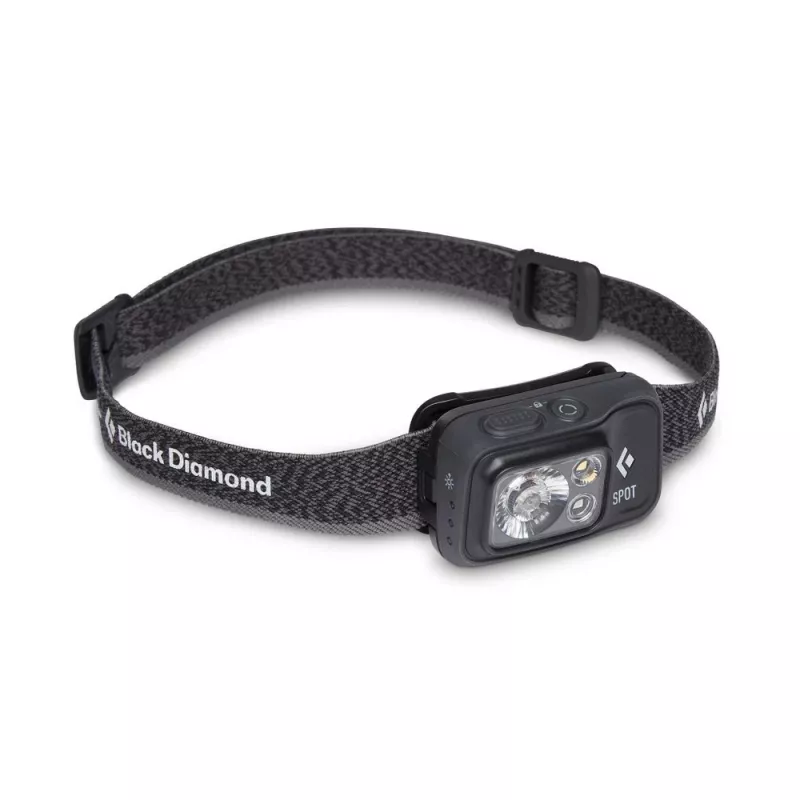 Latarka czołowa Czarny Diamond Spot 400 — 400 lm, LED, wodoodporna IPX8, AAA, zasięg wiązki 12–100 m, czarna