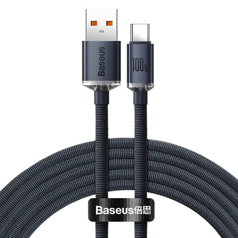 Przewód Baseus Crystal Shine USB na USB-C, 100W, 2m (czarny)