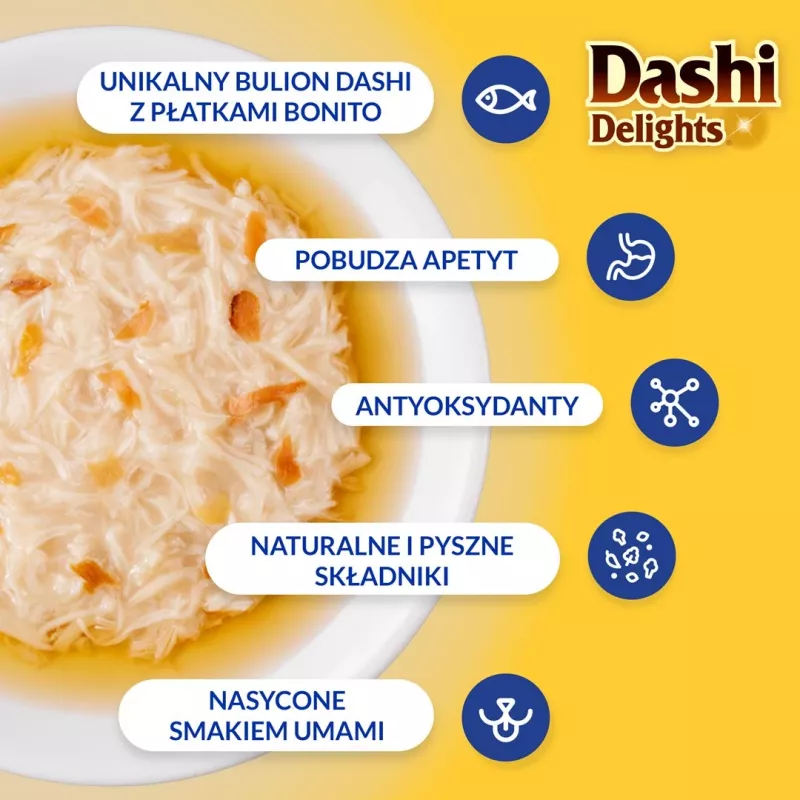 INABA Dashi Delights bulion z kurczaka, tuńczyka i łososia - przysmak dla kota - 70g
