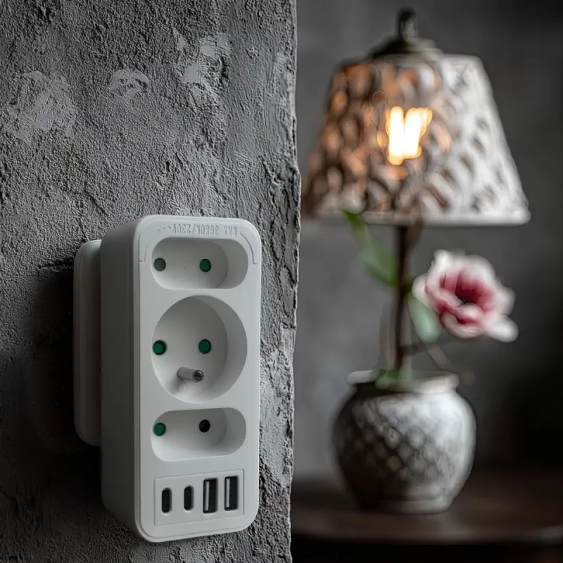 Rozgałęziacz zasilania MACLEAN MCE248 F/W — 3 gniazda AC (1×16A, 2×6A) + 4×USB (2×A, 2×C PD 20W), wtyczka EU, biały