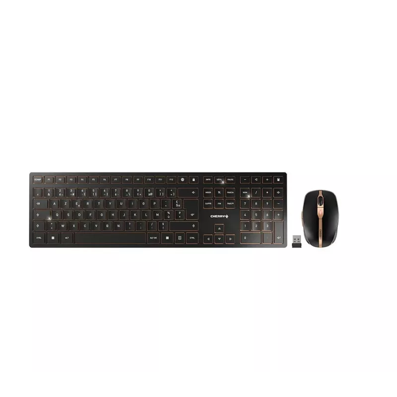 CHERRY DW 9100 cienki klawiatura Z myszą Uniwersalna RF Wireless + Bluetooth AZERTY Francuski Czarny