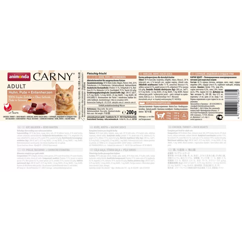 ANIMONDA Carny Adult Chicken, turkey and duck hearts - mokra karma dla kota - 200g