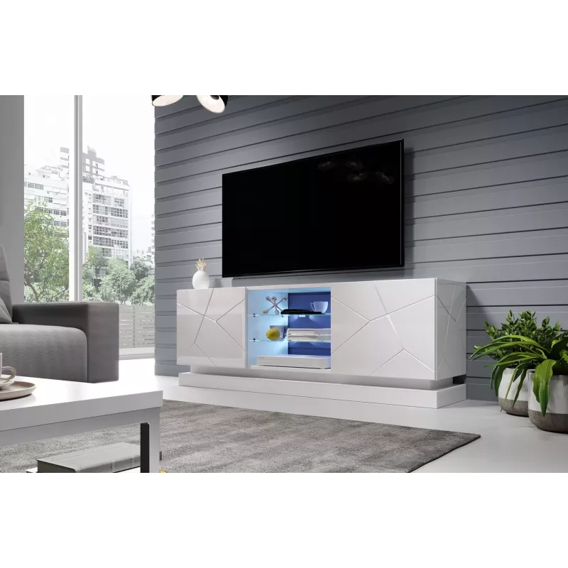 TV cabinet cama meble QIU 160 — MDF biały gloss, 1600×420×570 mm
