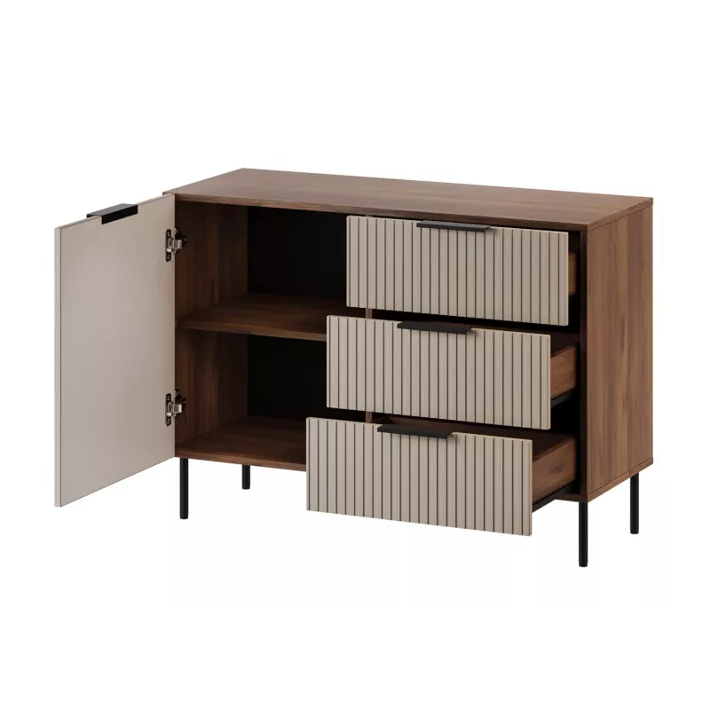Komoda cama meble ALMERA 104x42x75 cm, orzech/cashmere, 3 szuflady, płyta wiórowa