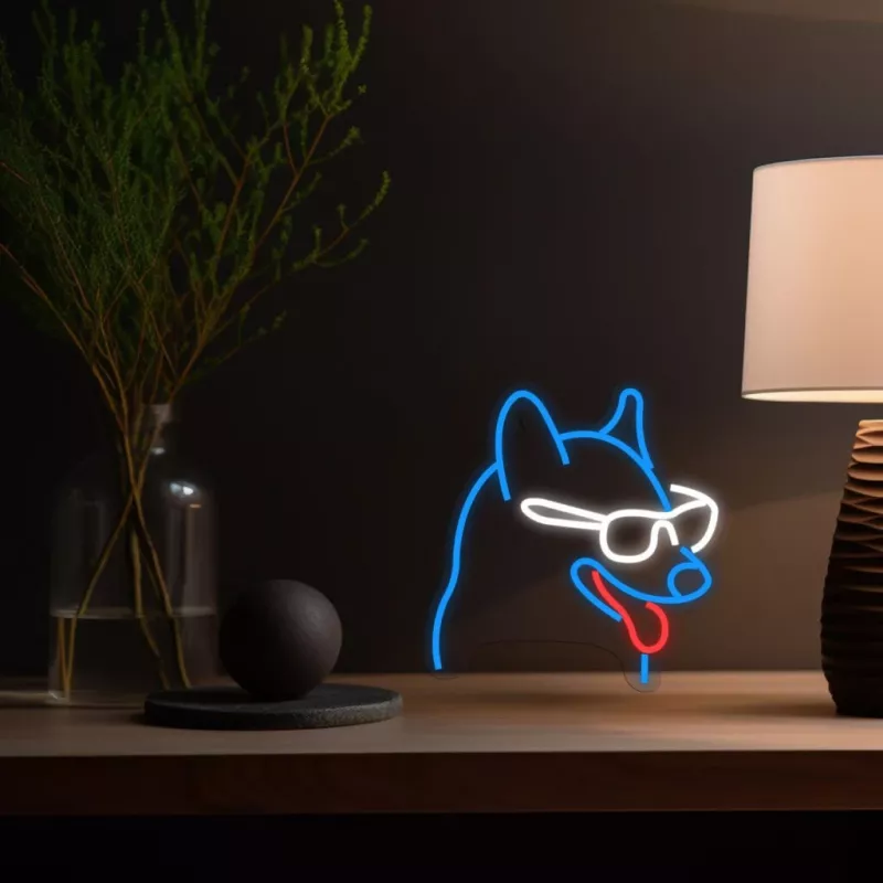 Neon Lights sign MANTA Neon Lights Dog with Glasses Manta SNL69MT — dekoracyjna lampa ścienna LED w stylu neonu