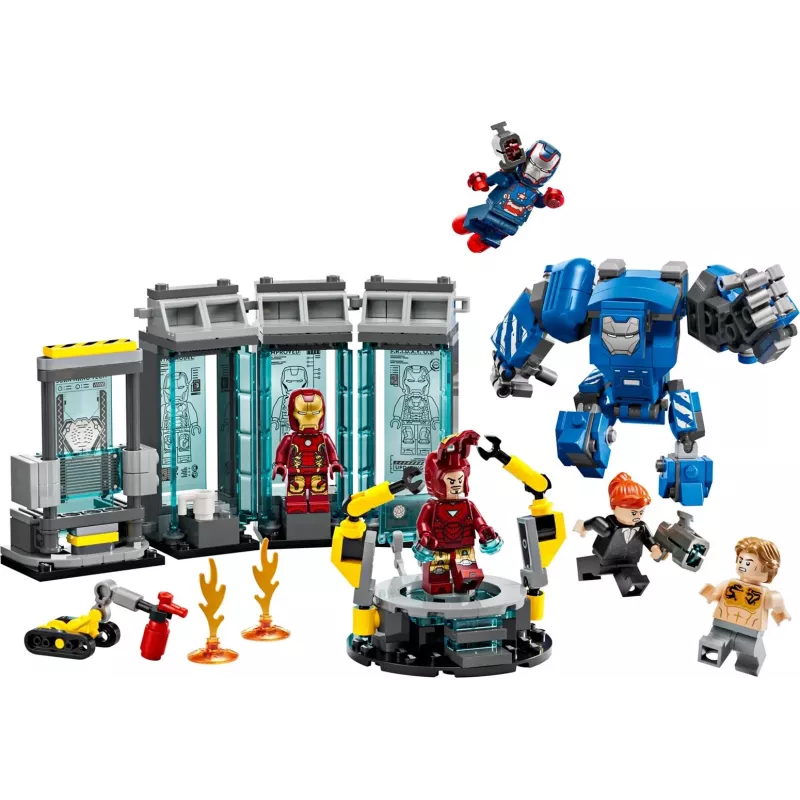LEGO Marvel Laboratorium Iron Mana Hall of Armor 76315 — 384 elementy, 5 minifigurek, miejsce na wystawę