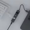 SAVIO USB-A hub z RJ-45 Gigabit Ethernet AK-57 — 3× USB-A + RJ-45, USB 3.2 Gen 1 Micro‑B host, 5 Gbit/s, 4 porty, szary