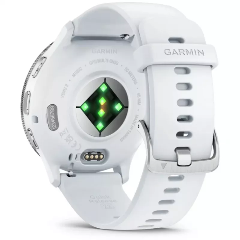 Smartwatch GARMIN Venu 3 — 1,4-calowy AMOLED, koperta 45 mm, GPS, Wi‑Fi, 8 GB, srebrno-biały, pasek silikonowy