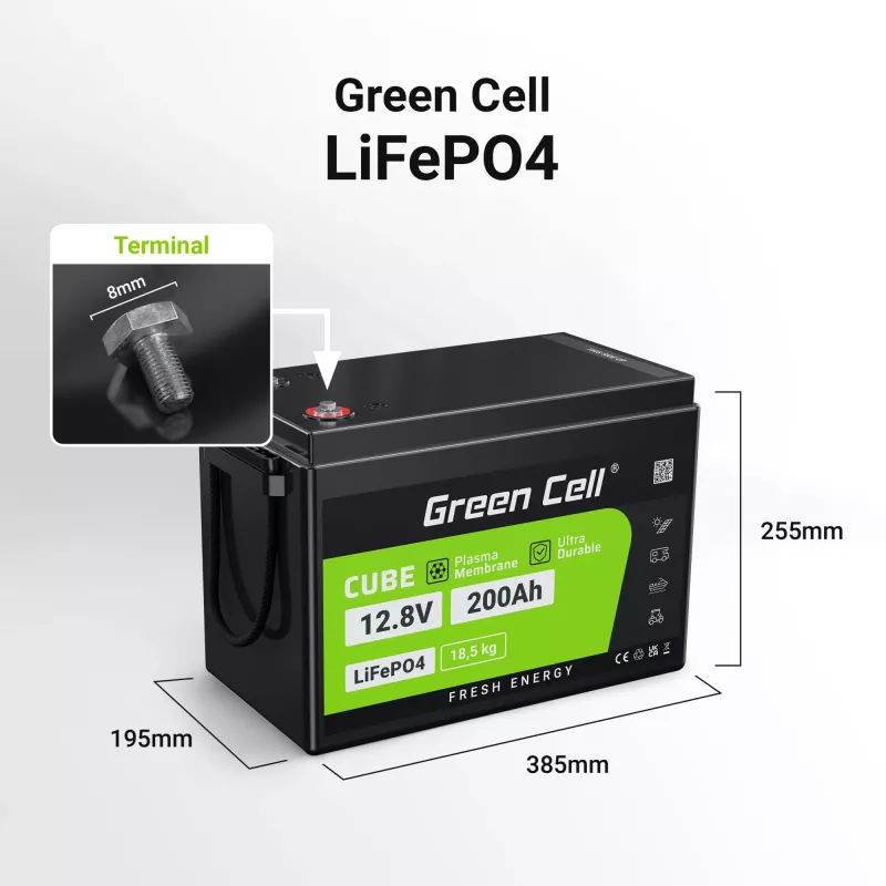 Bateria Greencell LiFePO4 - 200Ah - 12,8V - 2560Wh L (CAV04S)