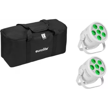 Lampa LED Par EUROLITE Silent Par 6 QCL Floor 2x z miękkim pokrowcem — kompaktowa podłogowa lampa par QCL LED, 2 sztuki, torba transportowa