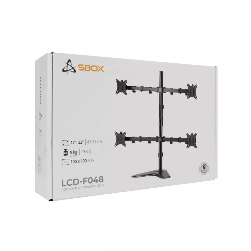 Uchwyt LCD SBOX LCD-F048-2 do wyświetlaczy 17–32 cali, obsługuje 4×9 kg, VESA 100×100