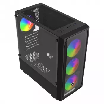 Obudowa PC SAVIO Noctis Flow RGB — Cube, ATX/Mini-ITX, 3x 120 mm wentylatory z przodu, szklany panel boczny, max GPU 35 cm