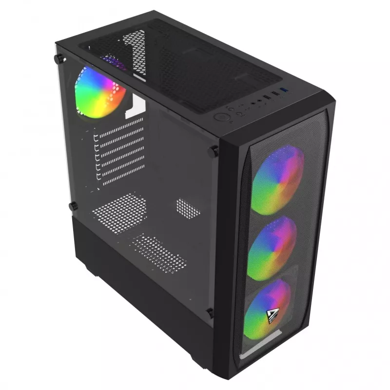 Obudowa PC SAVIO Noctis Flow RGB — Cube, ATX/Mini-ITX, 3x 120 mm wentylatory z przodu, szklany panel boczny, max GPU 35 cm