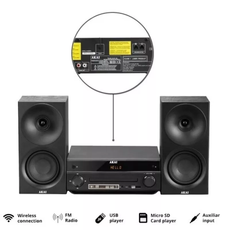 System audio AKAI AM-301 BK music center — kompaktowy domowy zestaw audio