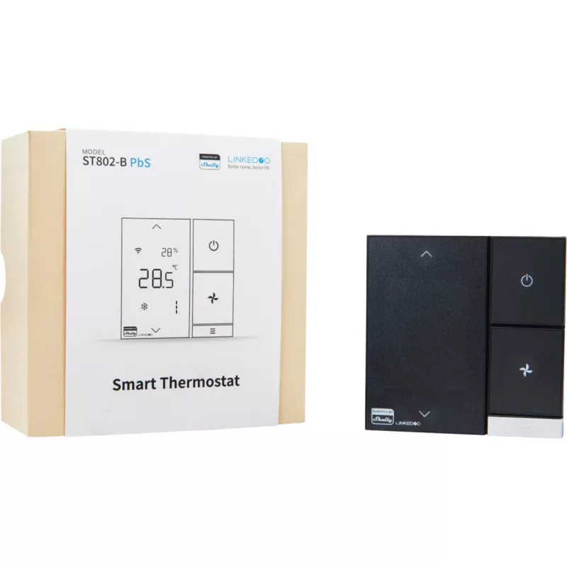 Inteligentny termostat HVAC Shelly LinkedGo Czarny — cyfrowy Wi‑Fi (802.11b/g/n), 87×87×35 mm