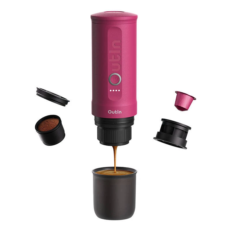 Przenośny ekspres do kawy OUTIN Outin Nano Czarny, Różowy — 20 barów, kawa mielona, bateria 7500 mAh, 670 g